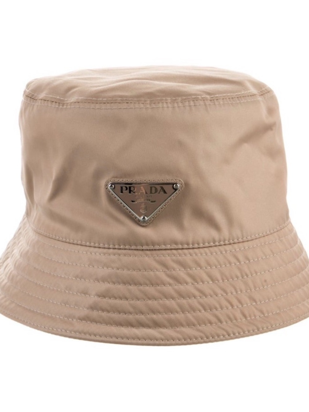 Prada Tan Bucket Hat with Triangle Logo Plaque